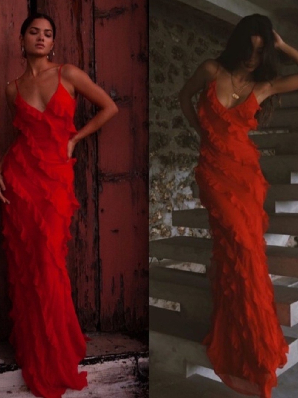 Rat & Boa Red Ruffled Maxi Slip Dress with Side Slit - Picture 2 of 7